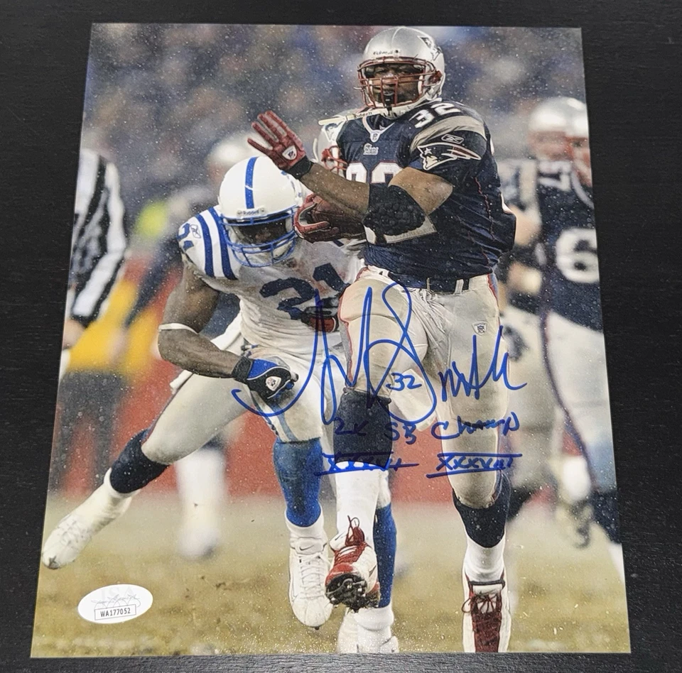 Foto 8x10 firmada por ANTOWAIN SMITH de los Patriots “2x campeones SB” + PEGATINA JSA Foto 1 de 1