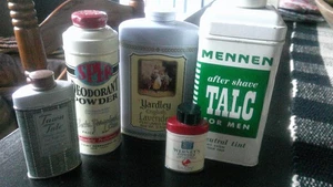 6 Vintage Badezimmer Dosen. Colgate, Yardley, Scotsman, Meritt, Avon, Wernets - Bild 1 von 5
