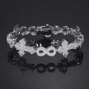Full Moissanite Cross Cuban Bracelet 925 Sterling Silver Men Women Chain Hip Hop - Picture 1 of 11