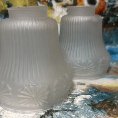 2 Ribbed Frosted Glass Shades Replacement Light Fixture Fan Pendant 2" Fitter - Image 1 of 4