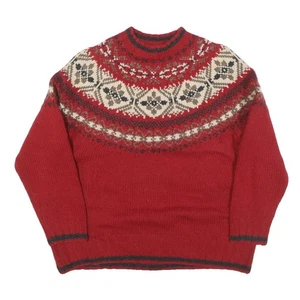 Jersey de lana EDDIE BAUER para mujer rojo y crema estampado cuello redondo grueso tejido M - Imagen 1 de 6