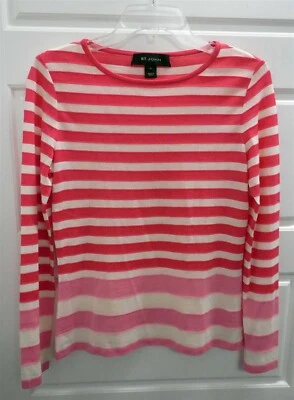 Blusa St John rosa listra branca elástica manga longa tamanho P - Imagem 1 de 4