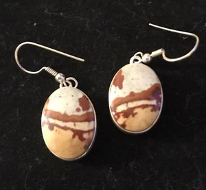 SJ 925 Sterling Silber Bild Jaspis Ohrhänger - Bild 1 von 3