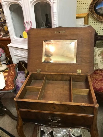 Antique Wood Jewelry Armoire Floor/Chest Cabinet Side Accent End Table Cover