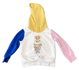 Polo Ralph Lauren Boys White Colorblock Polo Bear Graphic Fleece Hoodie Size 3T - Picture 1 of 5
