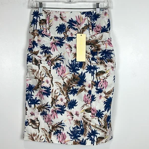 Kate Kasin Women’s Pencil Skirt Floral Coastal Tropical Floral Ruched Sz M NWT - Picture 1 of 14