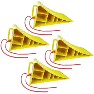 4 x LARGE WHEEL CHOCKS with HANDLE and ROPE motorhome caravan car van campervan - Picture 1 of 2