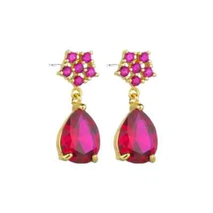 925 Sterling Silver Pear Ruby 5/8''Stud Earrings 6x8mm Gemstone Rose Gold Plated - Picture 1 of 2