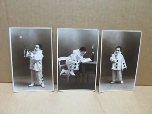 PIERROT ensemble de 3 cartes photos enfant en costume de Pierrot gros plans - Picture 1 of 1