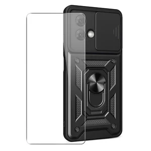 Case for Motorola Moto G54 Phone Cover + Glass Screen Protector, Stand Black - Picture 1 of 5
