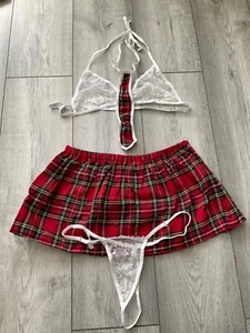 PREPPY PLAID SCHOOL UNIFORM SEXY FANCY DRESS, BRAND NEW..SIZE 12-16..LACE DETAIL - Picture 1 of 1
