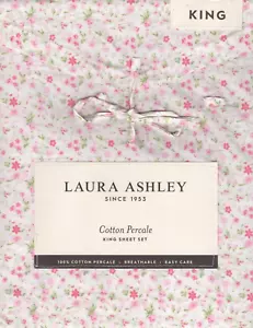 Laura Ashley King Sheet Set Evie Floral Pink Vert-Green 4pc - Picture 1 of 4