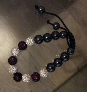 Handmade Czech Shamballa 9 Purple White Crystal Rhinestone Beaded Balls Bracelet - Picture 1 of 1