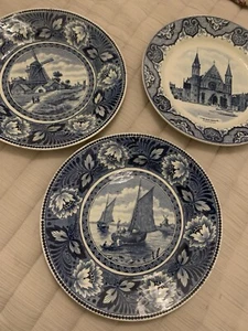 Set Of Three (3) Societe Ceramique Maestricht Holland Delft Blew Plates - Picture 1 of 16