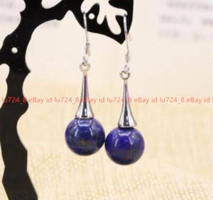 Orecchini Pendenti A Goccia Argento 10mm Blu Lapislazzuli Pietra Preziosa Rotonda Argento 10mm - Foto 1 di 12