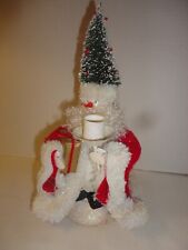 Vintage Santa Candle Holder w/ Bottle Brush Tree Hat & Red Felt Coat