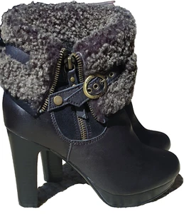 UGG Auzland high heeled boots, Size 8.5-9, Leather Sheepskin & Suede. Black. - Picture 1 of 24