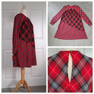 TARTAN DRESS SUPERDRY LADIES MINI RED BLACK CHECK SIZE 10 POCKETS 100% COTTON - Picture 1 of 15