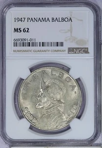 1947 Panama Silver Balboa NGC MS62 - Picture 1 of 2