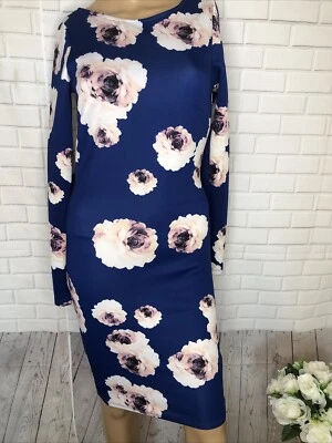 Colección Kardashian Mujer’s Manga Larga Bodycon Floral Talla Xs Azul Strech Foto 1 de 4