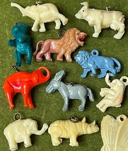 vintage glass metal celluloid Cracker Jack prize lot bear lion elephant rhino - Picture 1 of 19