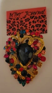 Betsey Johnson 3" Big Multicolor Rhinestone Flower Floral Brooch CA USA P160-3 - Picture 1 of 4