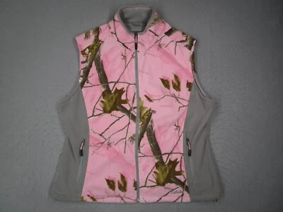 Cabelas Vest Women 2XL XXL Pink RealTree Camo Full Zip Fleece Sleeveless - Image 1 of 4