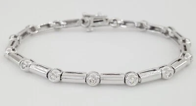 Round Brilliant Diamond Bezel Set Tennis Bracelet 1 ct 14K White Gold 7" - Image 1 of 4