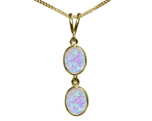 9ct Oro Amarillo Intenso Cabujón Ópalo Doble Ovalado Cadena y Colgante Británico - Imagen 1 de 4