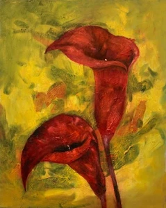 20 x 16 cm Original Ölgemälde, Blumenserie #One - Bild 1 von 1