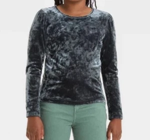 🥥 Cat & Jack Girls Long Sleeve T-shirt Black Velvet Size L(10/12)🆕 - Picture 1 of 5