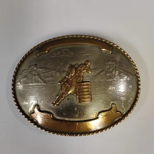 VINTAGE 70er COMSTOCK *BARREL RACING* GÜRTELSCHNALLE COMSTOCK DEUTSCH SILBER - Bild 1 von 5