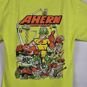 T-shirt di sicurezza vintage Ahern Rentals giallo fluo costruzione grafica maglietta grande - Foto 1 di 10