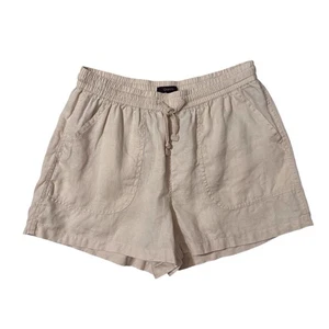 Quince Small Cream Linen Shorts Lagenlook Casual Lounge Pockets Drawstring Beach - Picture 1 of 6