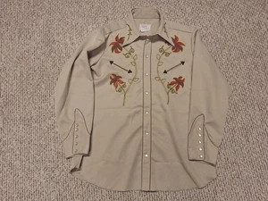Camisa Floral Occidental Bordada Años 70 H Bar C California Ranchwear 16¹/² - Imagen 1 de 6