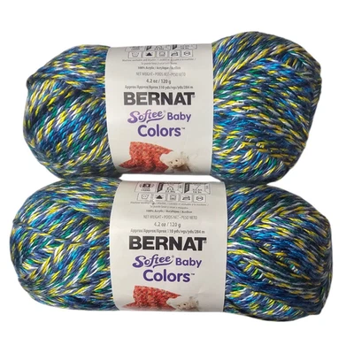 Bernat Softee Baby Colors Yarn in TEAL Blue RAINBOW 310yds 4.2oz Skein Lot of 2 - Image 1 of 4