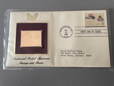 NATIONAL POSTAL MUSEUM STAMPS AND STORIES 22k Gold Foil FDC 1993 FIRST DAY ISSUE - Image 1 of 2