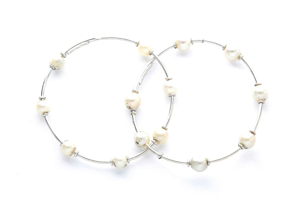 Pendientes tipo argolla vintage de perlas UnoAerre de oro blanco 750 de 18 k Foto 1 de 1