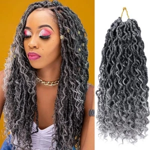 Dorsanee Hair 18” Synthetic River Locs Hair Extensions #1B Grey Set Of 7 - Picture 1 of 4