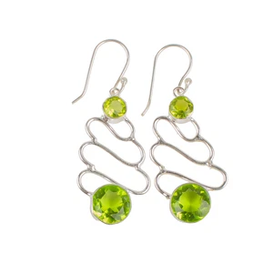 Peridot Gemstone 925 Sterling Silver Jewelry Partywear Earrings 2.13" For Women - Picture 1 of 8