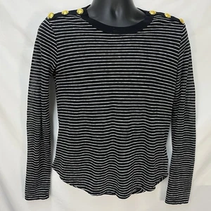 VERONICA BEARD JEANS BLACK WHITE STRIPED LINEN L/S TOP SIZE XS GOLD BUTTONS - Picture 1 of 7