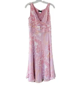 DressBarn rosa Blumen 100 % Seide ärmellos V-Ausschnitt Fit & Flare Midikleid Y2K - Bild 1 von 24