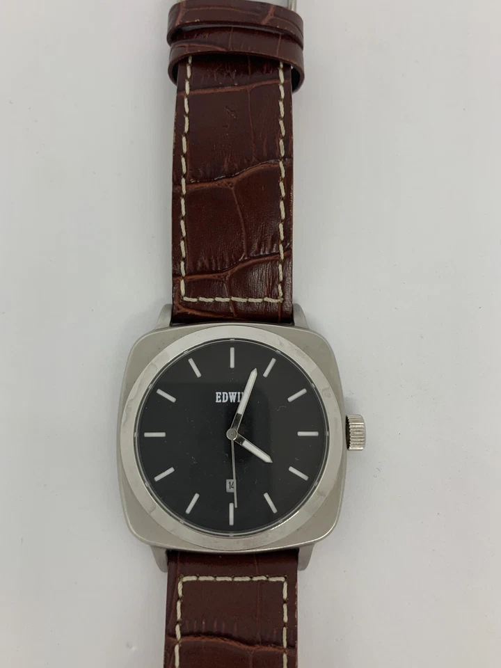Reloj Edwin Company JULIUS para hombre 3 manos fecha acero inoxidable correa de cuero marrón Foto 1 de 4