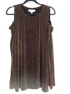 NWT's Michael Kors sz L black w/ gold metallic, long sleeve, cold shoulder. - Picture 1 of 9