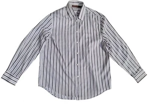 Perry Ellis Men's Casual Plaid Dress Shirt White Brown and Tan Strips - Picture 1 of 4