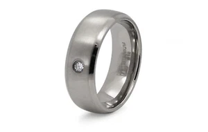 8mm Men's Titanium Ring Band Center CZ Stone Brushed Comfort Fit - Picture 1 of 2