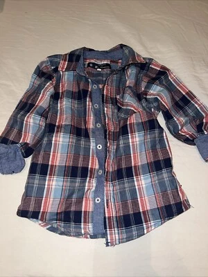 Camisa masculina Ben Sherman tamanho 4 vermelha azul xadrez manga longa botão para baixo - Imagem 1 de 4