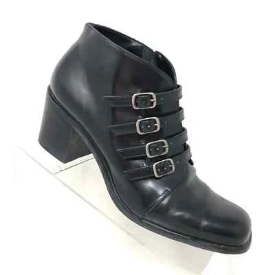 Bernardo VTG Ankle Boot Black Leather Buckle Strap Block Heel Retro Womens 8.5 - Image 1 of 4