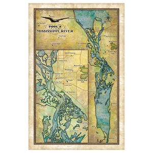 Mappa fiume Mississippi stampa artistica poster opera d'arte vintage decorazione parete casa e regalo - Foto 1 di 45