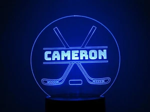 Personalized Hockey Night Light, Son Birthday Gift, Teen Desk Hockey Bedroom - Picture 1 of 8